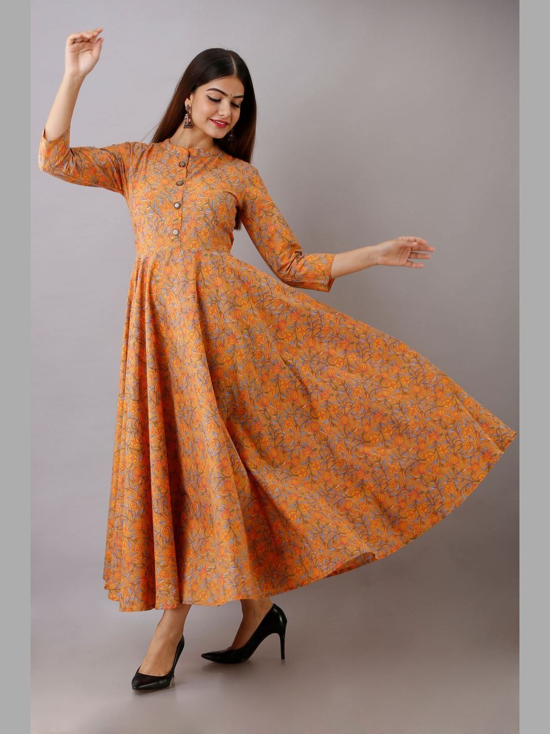 Women Cotton Printed Flared Kurta