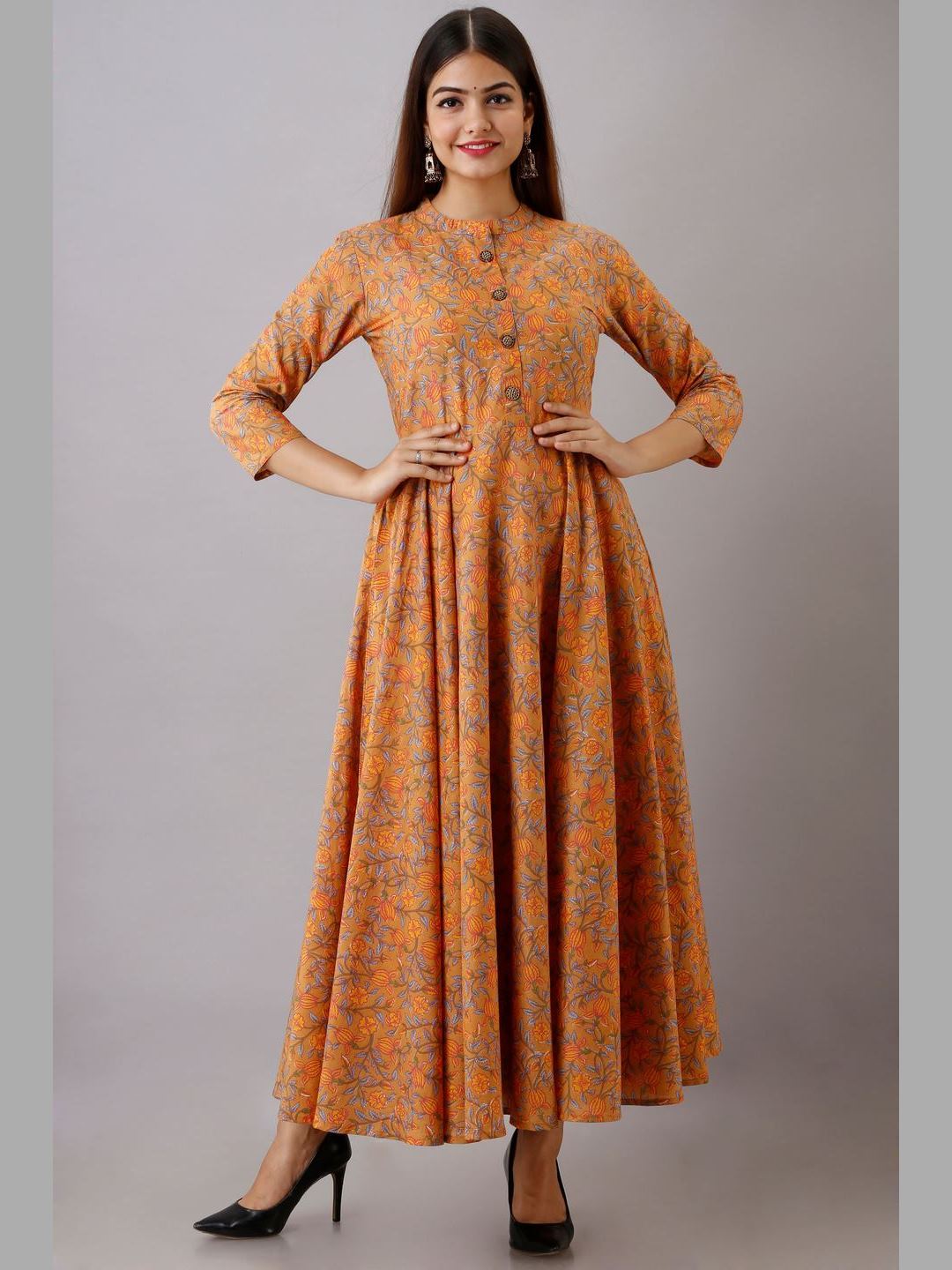 Women Cotton Printed Flared Kurta