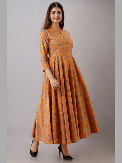 Women Cotton Printed Flared Kurta