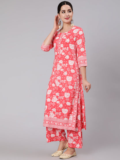 Rayon Calf Length Printed Stright 3/4 Sleeve Round Neck Kurta Set With Dupatta