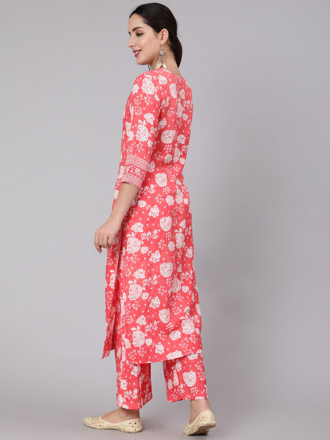 Rayon Calf Length Printed Stright 3/4 Sleeve Round Neck Kurta Set With Dupatta