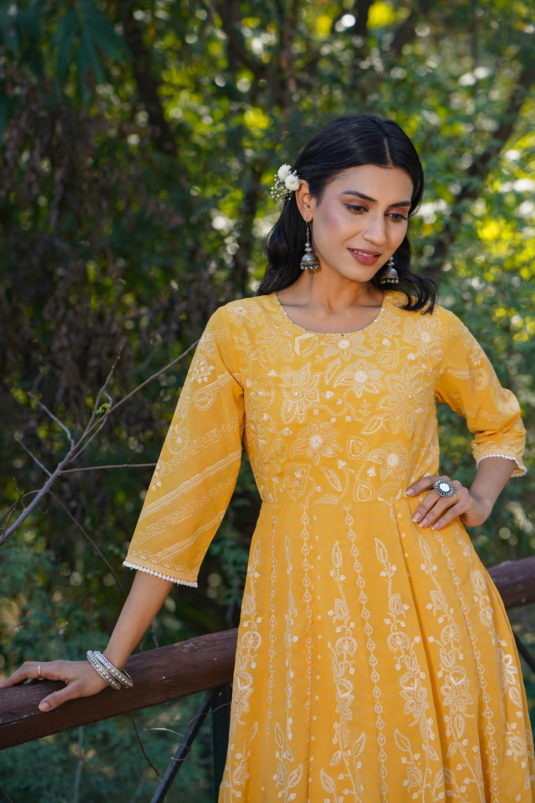 Yellow Georgette Printed Anarkali Dress