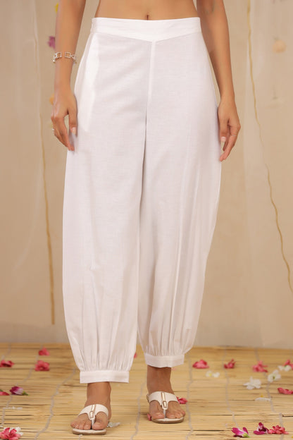 White Cotton Flex Solid Dhoti Pant