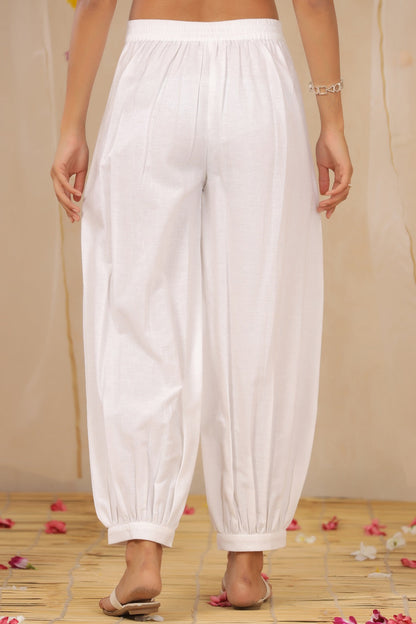 White Cotton Flex Solid Dhoti Pant