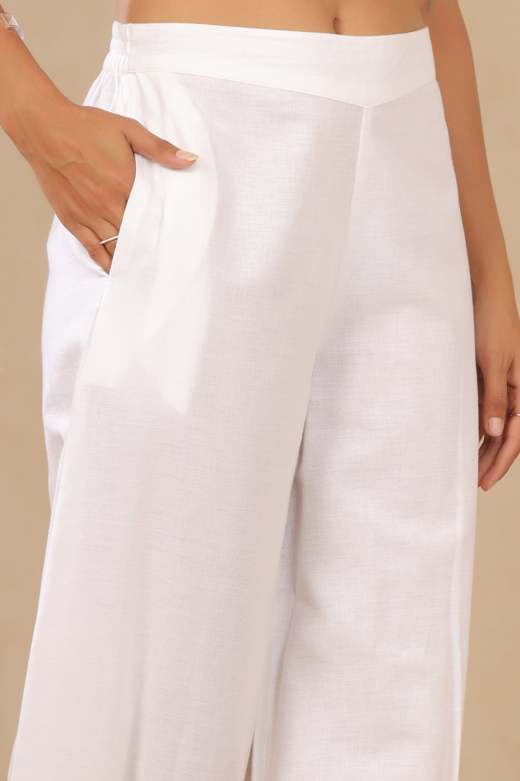 White Cotton Flex Solid Dhoti Pant