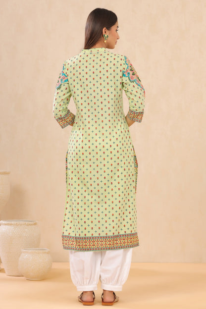 Pistagreen Cambric Printed Straight Kurta