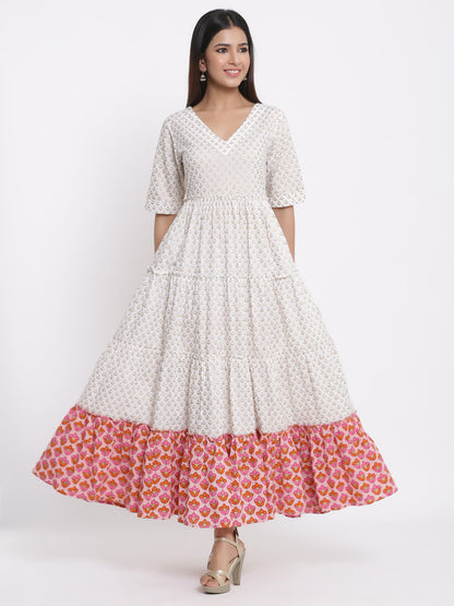 Cotton Printed Flared Gown