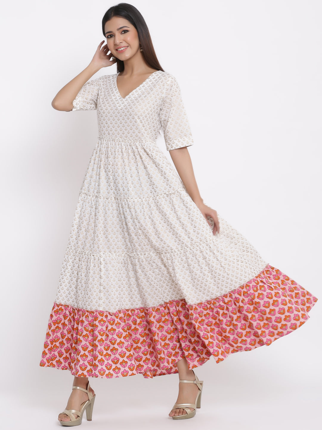 Cotton Printed Flared Gown