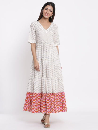 Cotton Printed Flared Gown