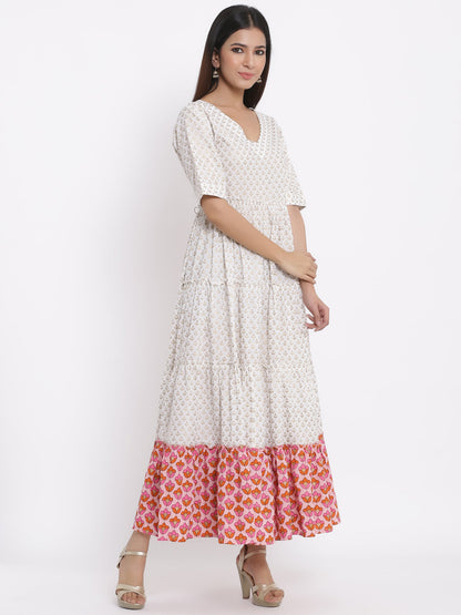 Cotton Printed Flared Gown