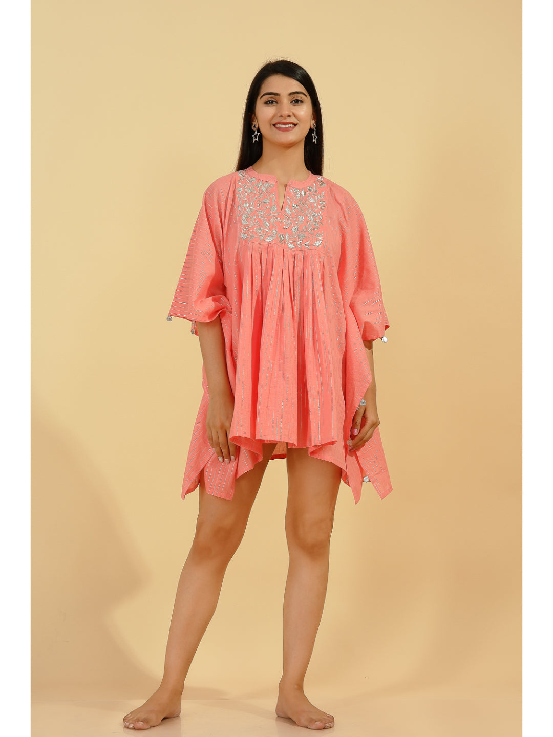 Lurex Solid Kaftan Dress (Peach)