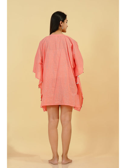 Lurex Solid Kaftan Dress (Peach)