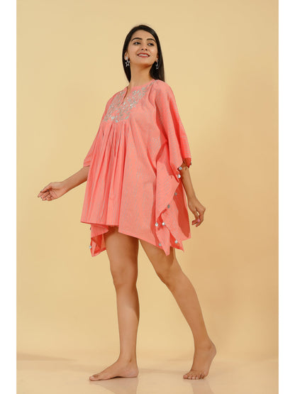 Lurex Solid Kaftan Dress (Peach)