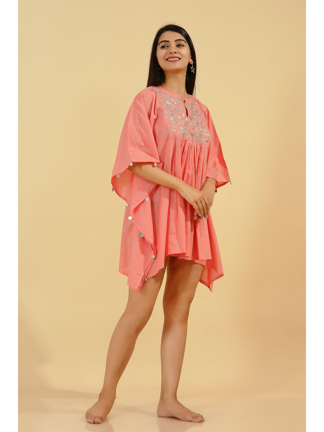 Lurex Solid Kaftan Dress (Peach)