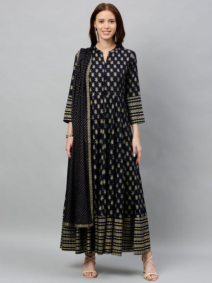 Rayon Printed Anarkali Kurta With Dupatta