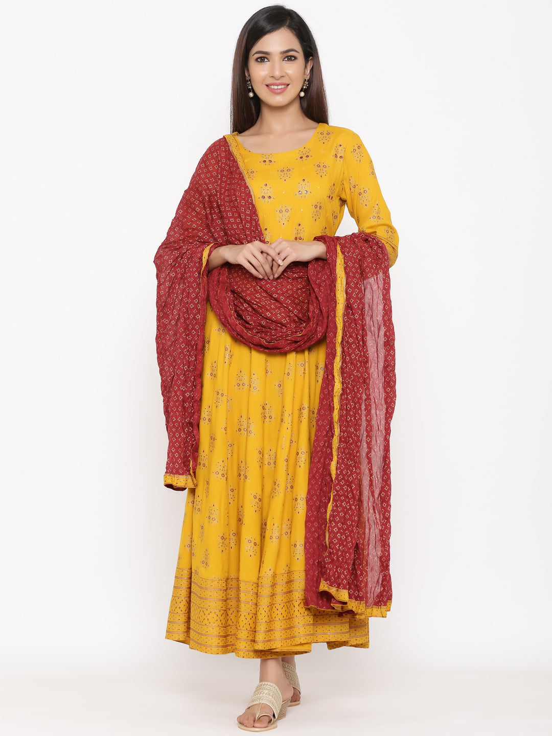 Rayon Printed Anarkali Kurta With Dupatta