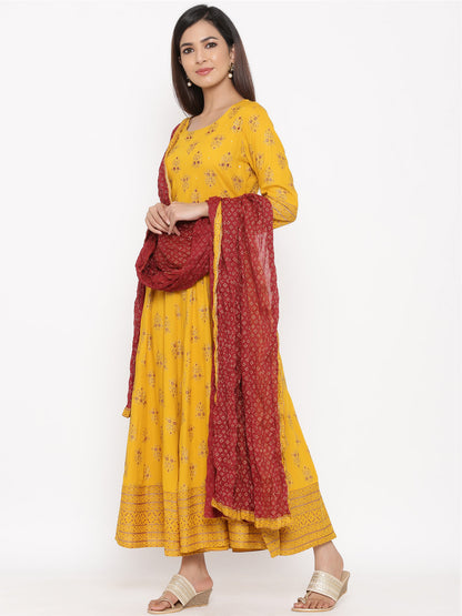 Rayon Printed Anarkali Kurta With Dupatta