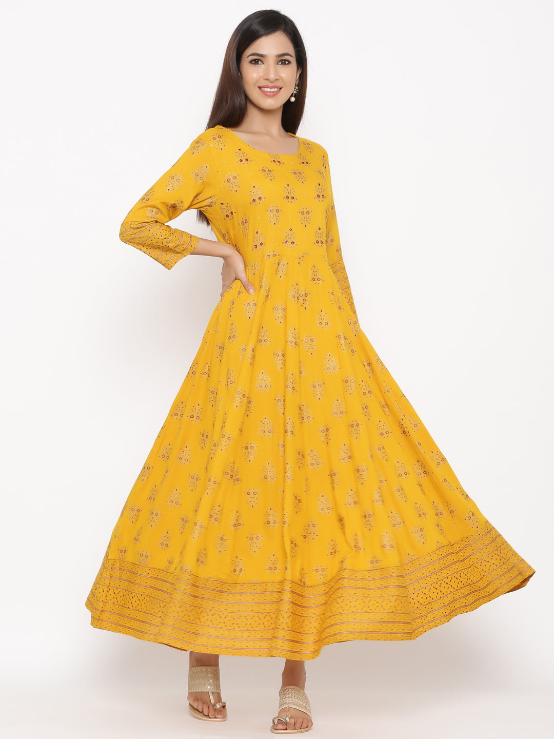 Rayon Printed Anarkali Kurta With Dupatta