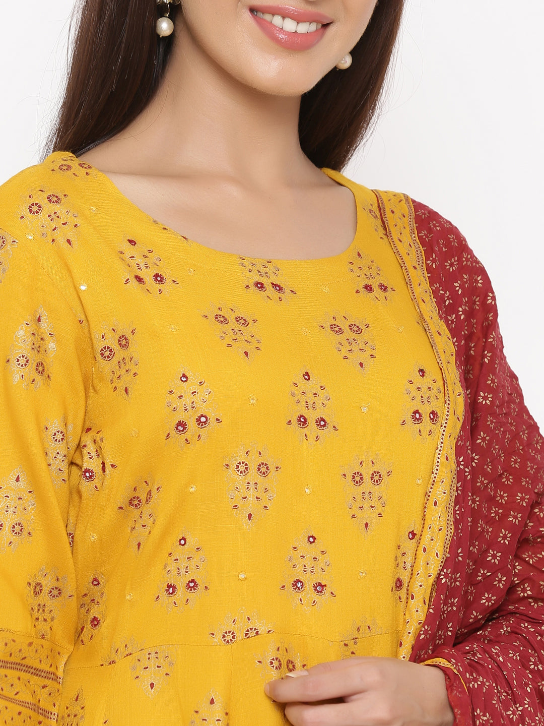 Rayon Printed Anarkali Kurta With Dupatta