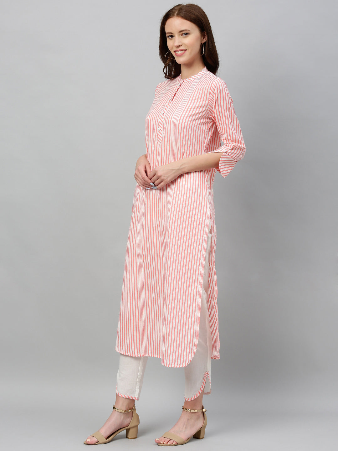 Cotton Stripe Print Straight Kurta Pant Set