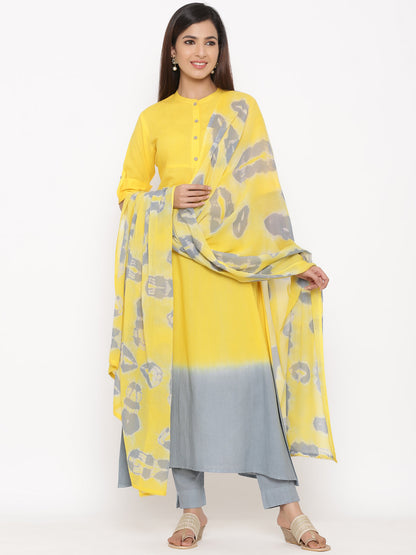 Cotton Tie Die Print Flared Kurta Pant Dupatta