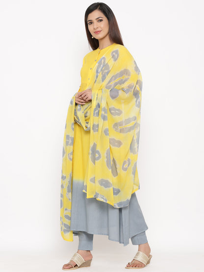 Cotton Tie Die Print Flared Kurta Pant Dupatta