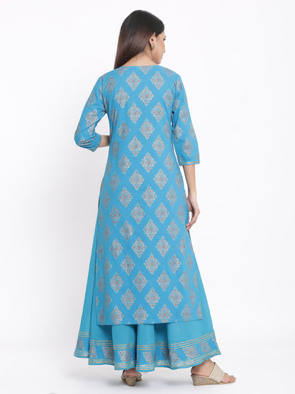 Cotton Printed Straight Kurta Sharara Dupatta