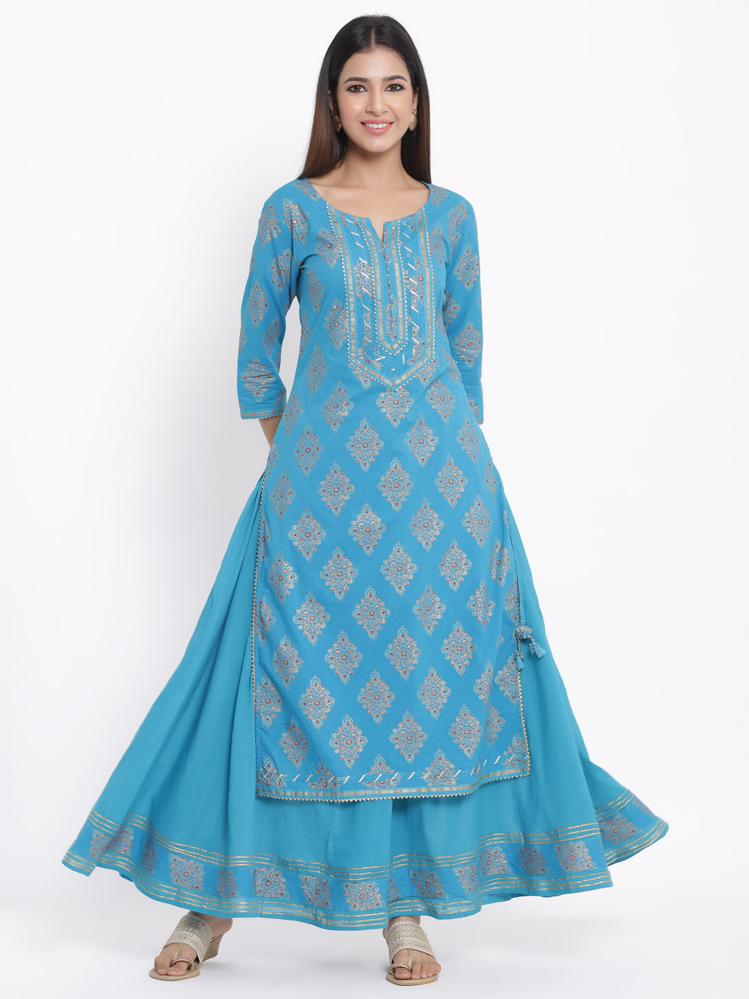 Cotton Printed Straight Kurta Sharara Dupatta