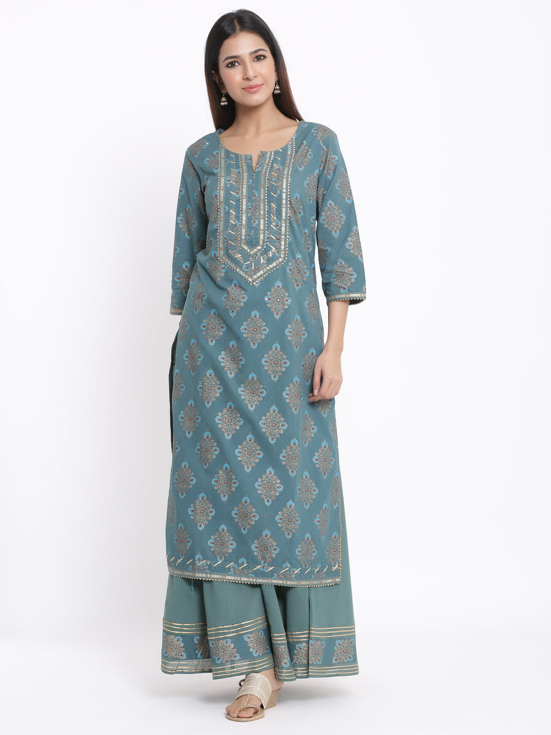 Cotton Printed Straight Kurta Sharara