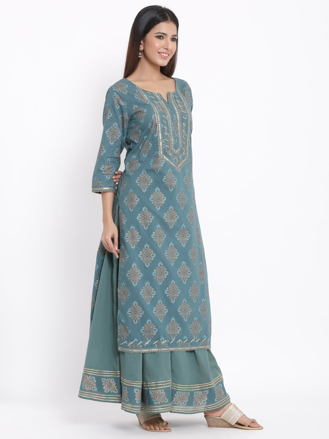 Cotton Printed Straight Kurta Sharara