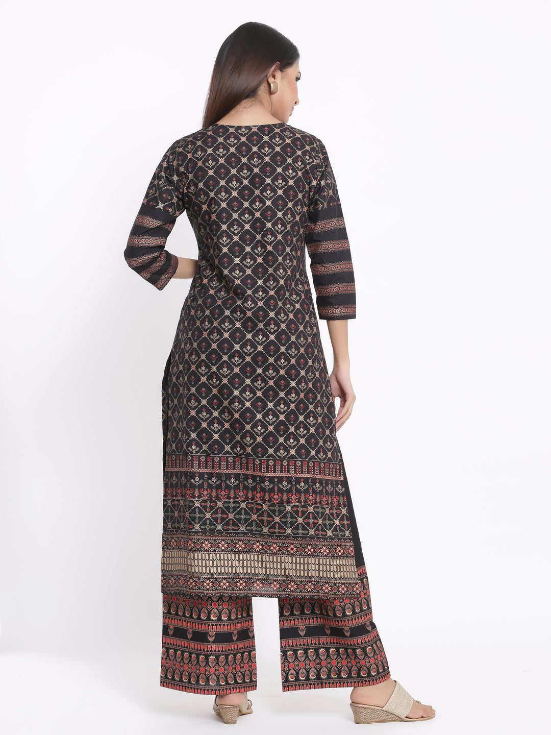 Cotton Gold Print Straight Kurta Palazzo Set