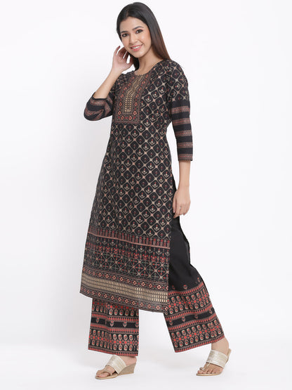 Cotton Gold Print Straight Kurta Palazzo Set