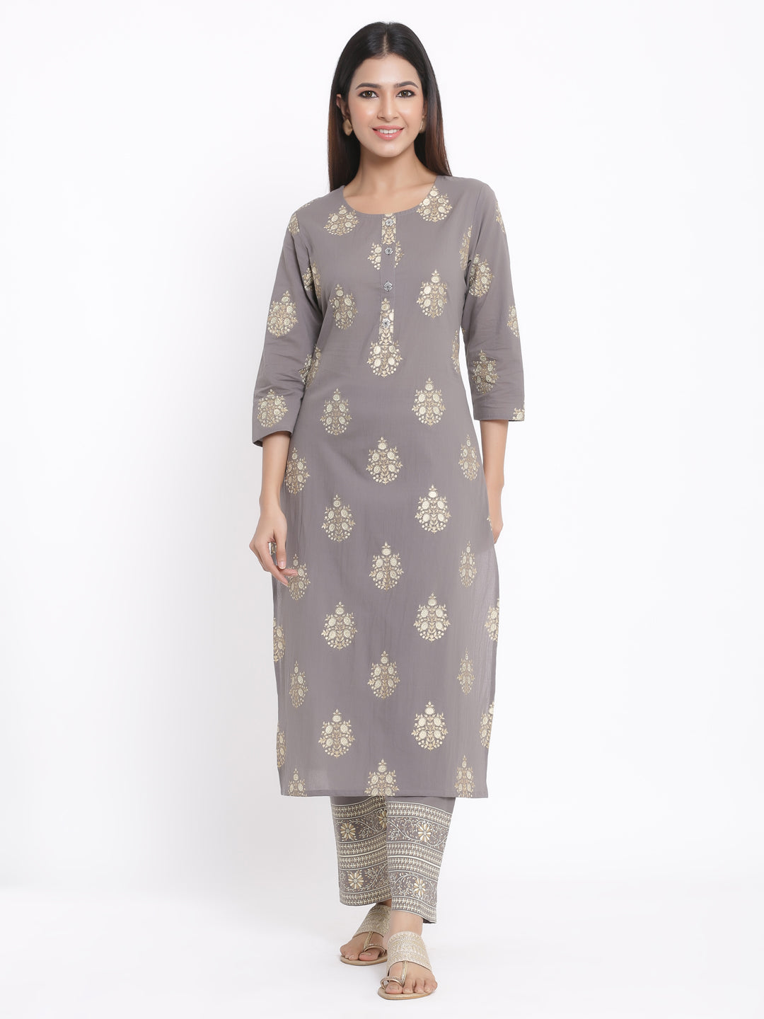 Cotton Buta Print Straight Kurta Palazzo Set