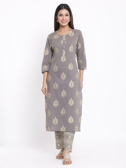 Cotton Buta Print Straight Kurta Palazzo Set