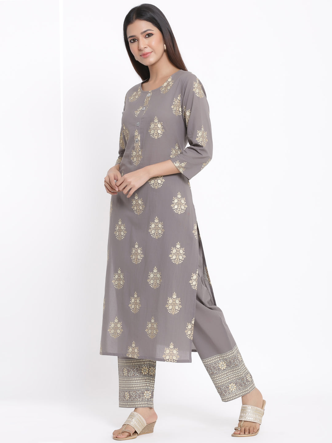 Cotton Buta Print Straight Kurta Palazzo Set