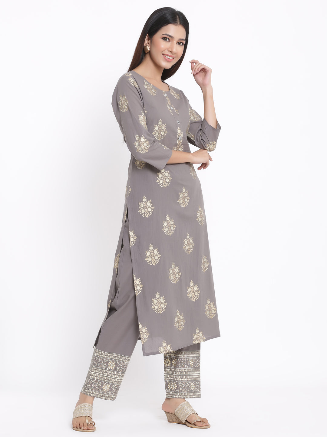 Cotton Buta Print Straight Kurta Palazzo Set