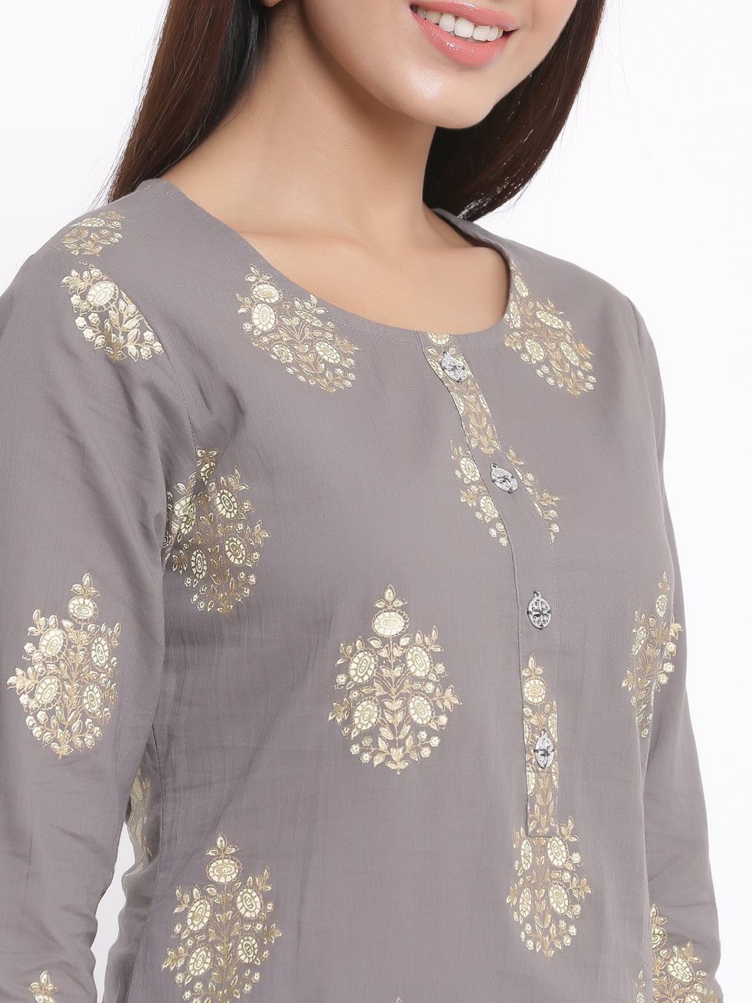 Cotton Buta Print Straight Kurta Palazzo Set