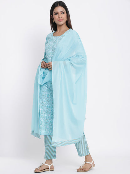 Cotton Printed Straight Kurta Pant Dupatta