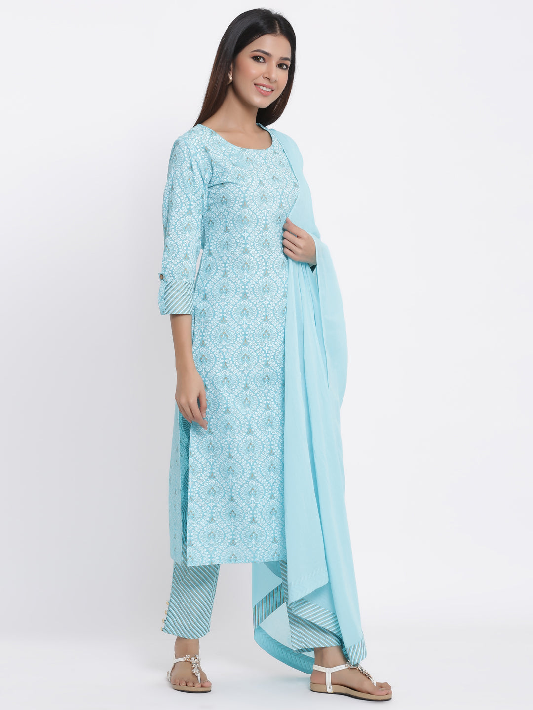 Cotton Printed Straight Kurta Pant Dupatta