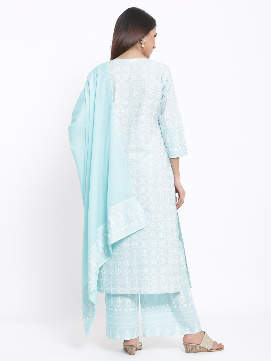 Cotton Printed Straight Kurta Palazzo Dupatta