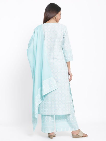 Cotton Printed Straight Kurta Palazzo Dupatta