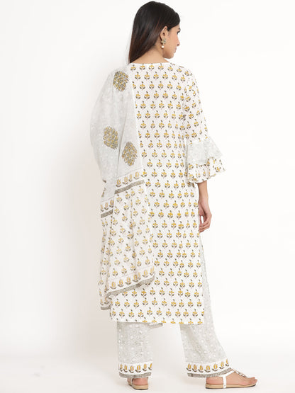 Cotton Floral Print Straight Kurta Palazzo Dupatta