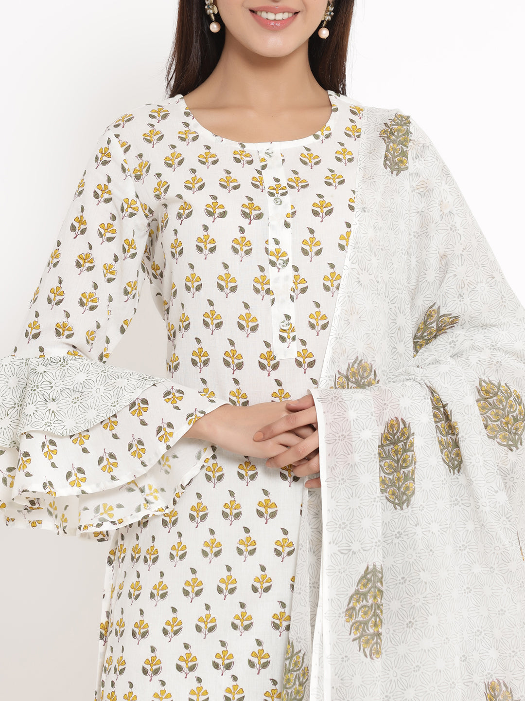 Cotton Floral Print Straight Kurta Palazzo Dupatta