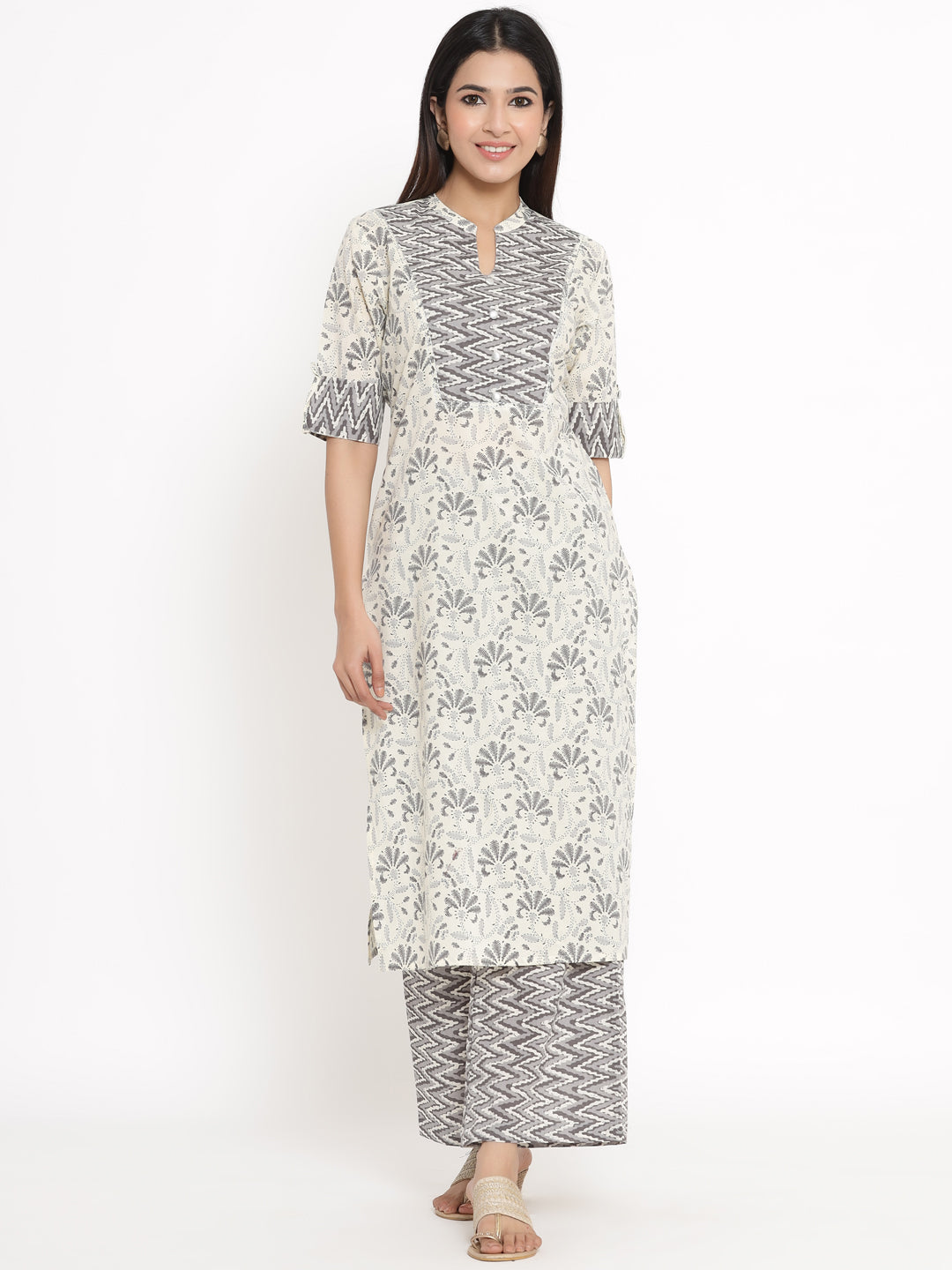 Cotton Printed Straight Kurta Palazzo Set