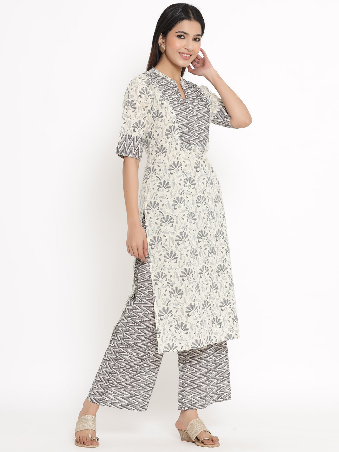 Cotton Printed Straight Kurta Palazzo Set