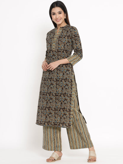 Cotton Floral Print Straight Kurta Palazzo Set