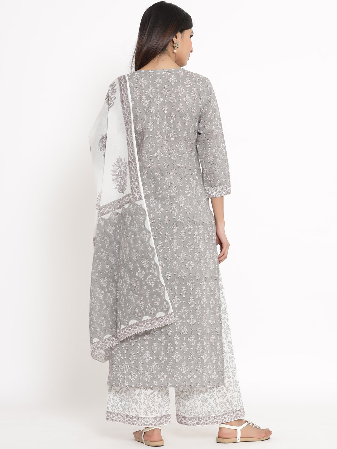 Cotton Printed Straight Kurta Palazzo Dupatta