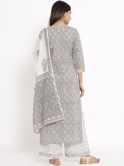 Cotton Printed Straight Kurta Palazzo Dupatta