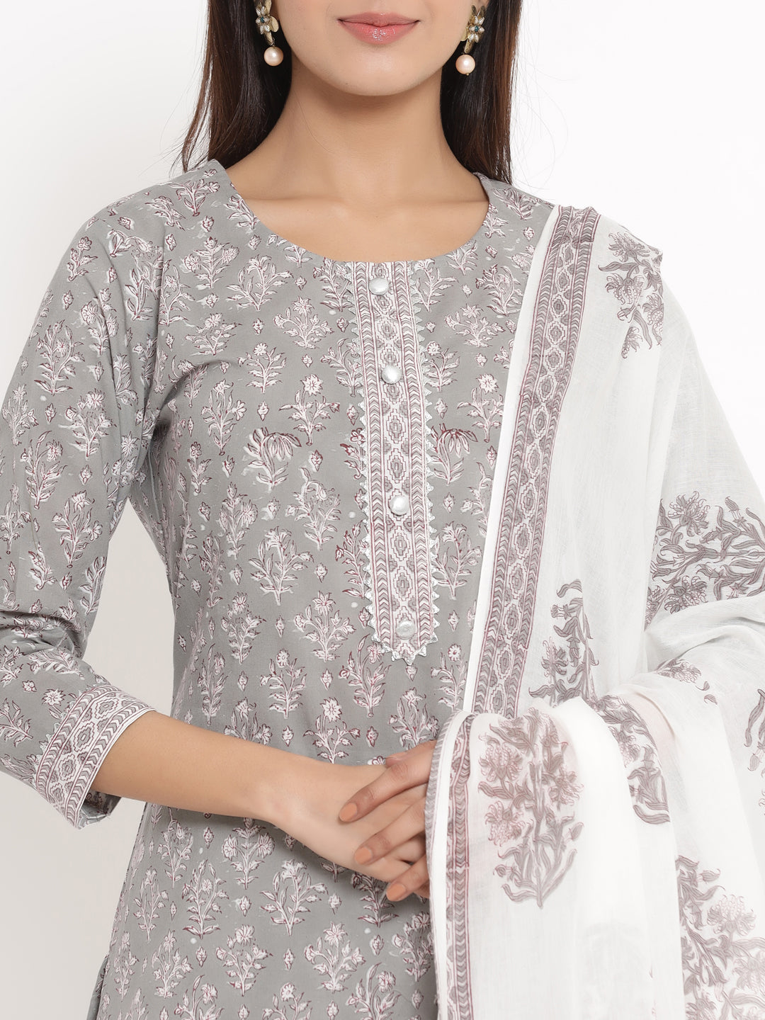 Cotton Printed Straight Kurta Palazzo Dupatta