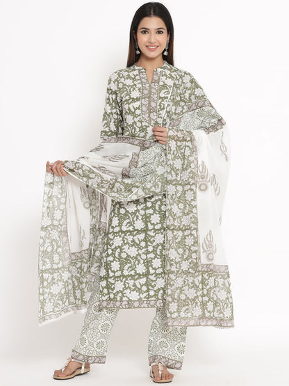 Cotton Printed Straight Kurta Palazzo Dupatta